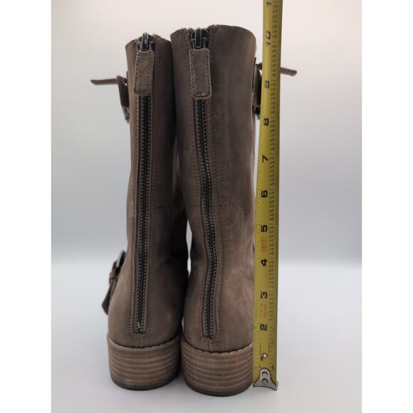Eileen Fisher Log Two Buckle Mid Shaft Oatmeal Suede Boots Size 6.5 - Picture 3 of 10